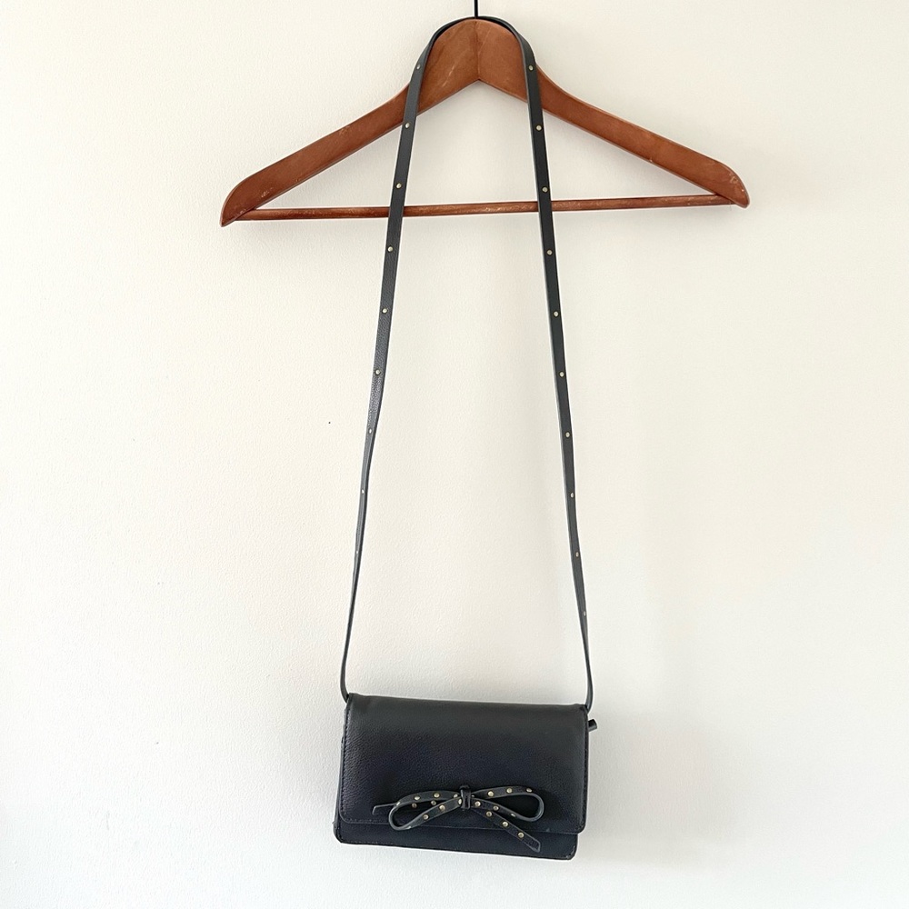 Grey bow detail crossbody mini purse with organizers